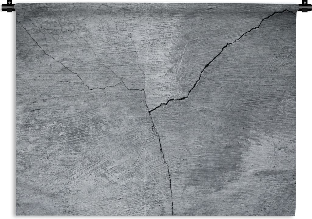 MuchoWow Wandteppich Wandbehang Beton - Grau - Riss 90x67.5 cm Tapisserie Dekoration Wandtuch - Fototeppich - Wand-Skulpturen