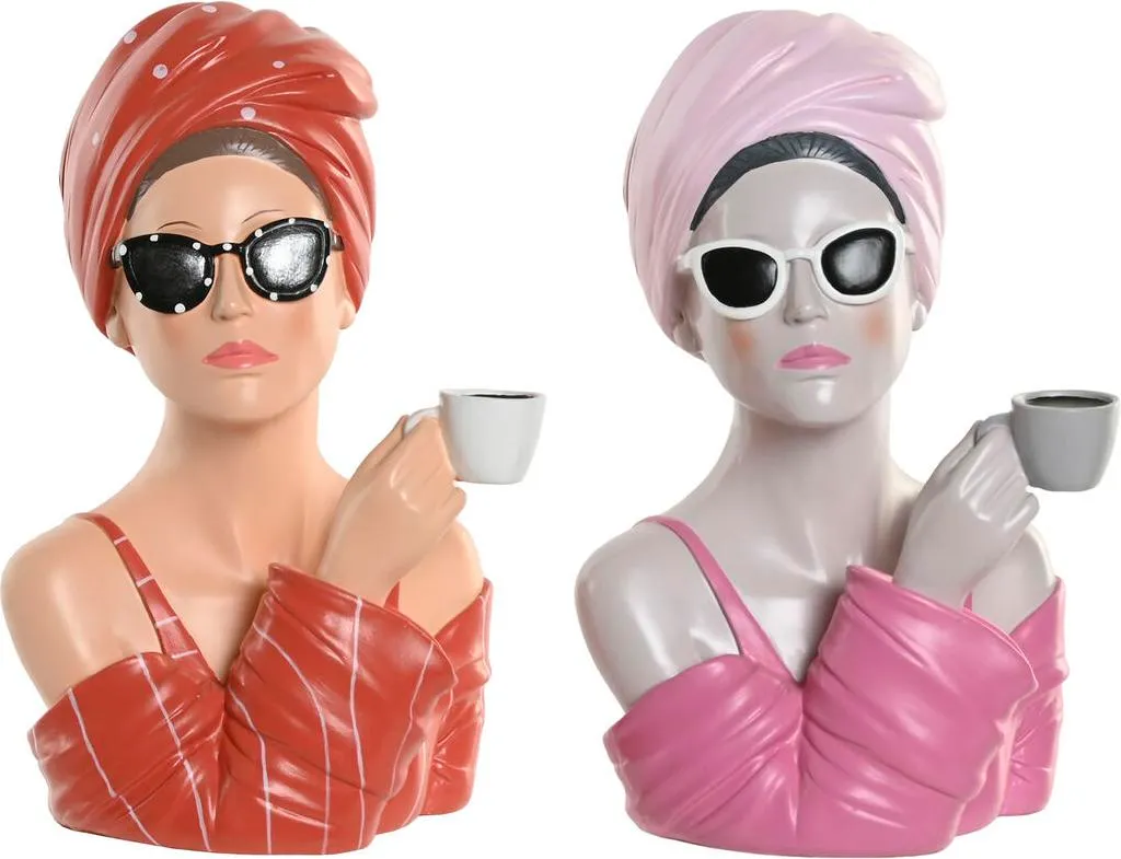Figurine Femme Rouge Corail 29cm Home ESPRIT - Duo pour Déco Dynamique