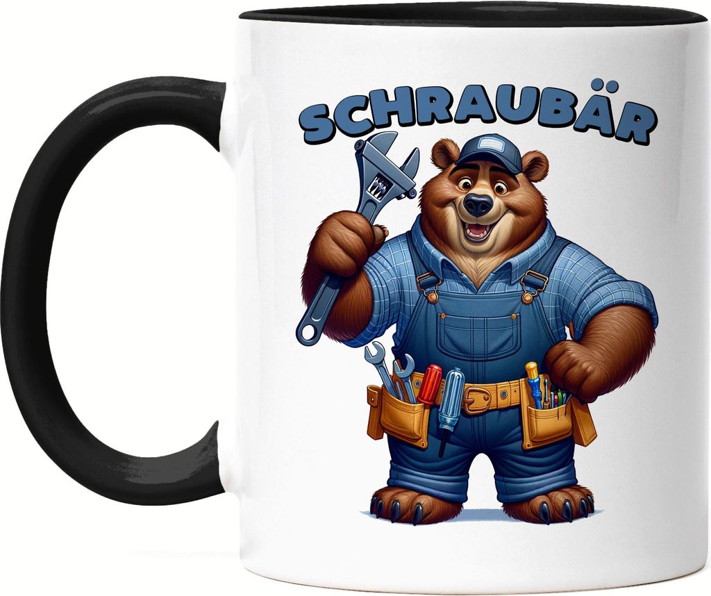 Schraubär Bär Schrauber Tasse Schwarz Mechatroniker Handwerk Papa