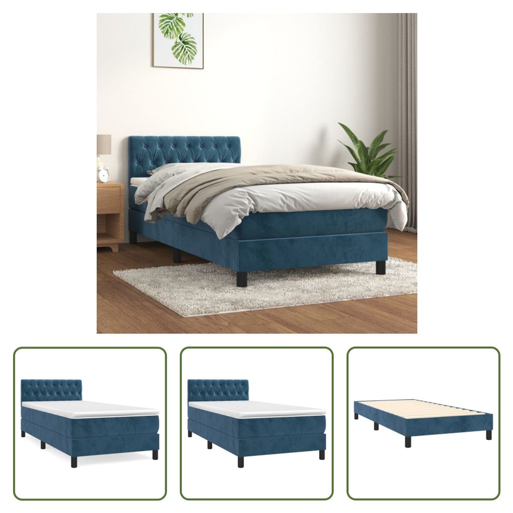 The Living Store Boxspringbett mit Matratze Dunkelblau 100x200 cm Samt