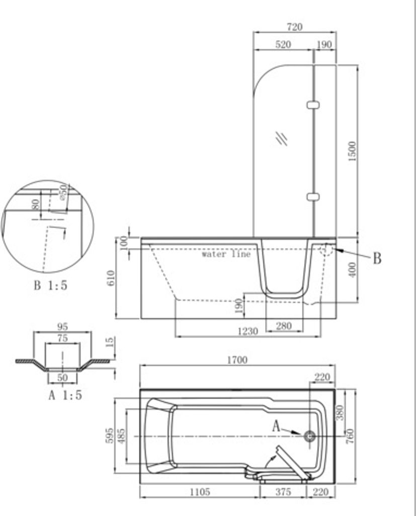 Freistehende Badewanne HAITI 170 x 76 x 61 Produktbild 5