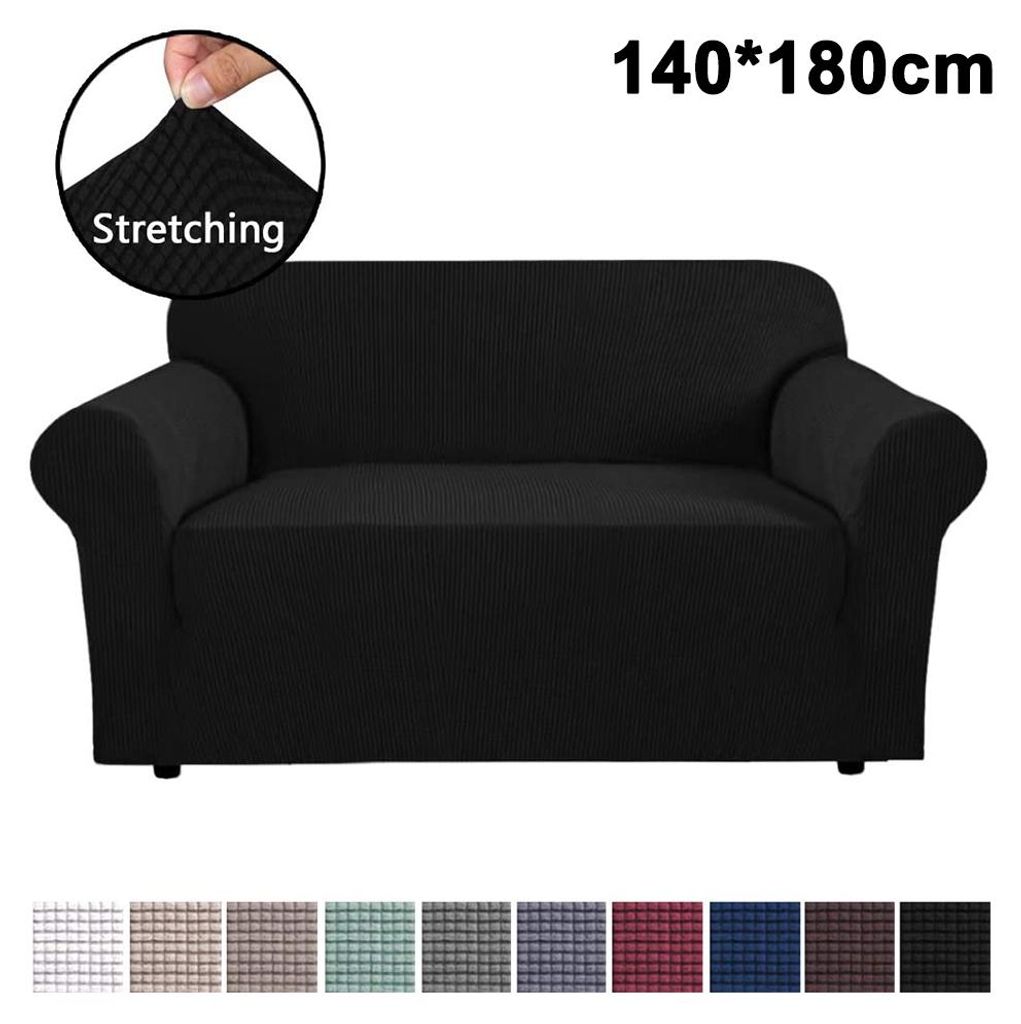 Stretch-Sofaüberzug, Möbelschutz, weicher Sofabezug mit elastischem Saum, karierter Fleece-Sofaüberzug in Unifarben
