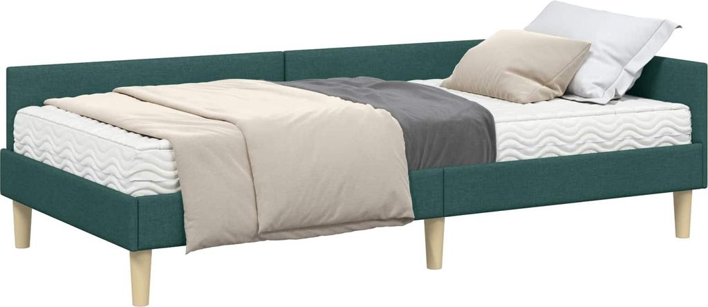 vidaXL Eckbettgestell mit Matratze mit Matratze 2 pcs Grün Stoff