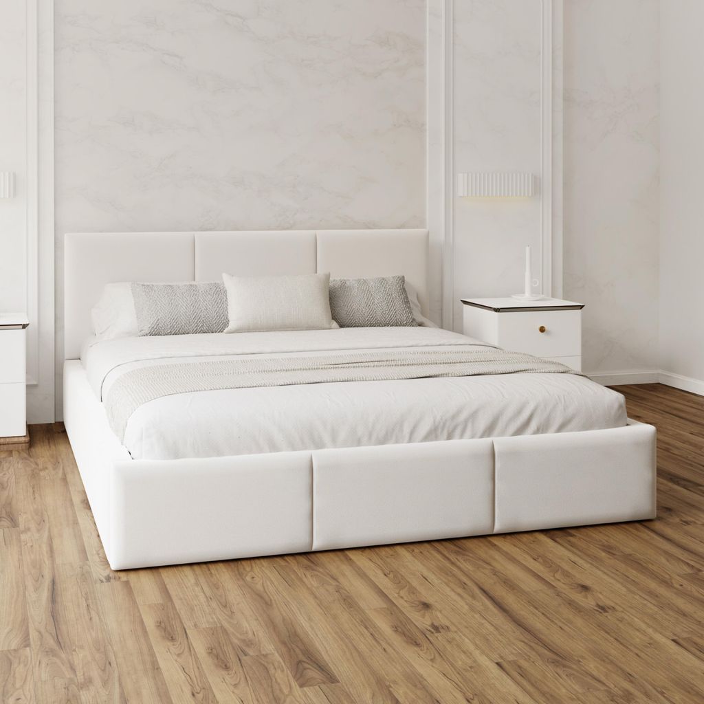 FDM Bett AMBER Trinity 90x200 cm Polsterbett mit Lattenrost aus Metall Bettkasten Stauraumbett Samt weiß