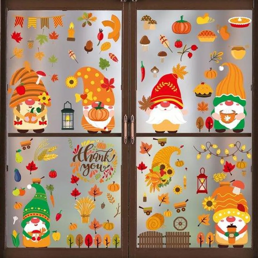 Autocollants Fenêtre Automne : 9 Stickers Feuilles d'Érable Colorées