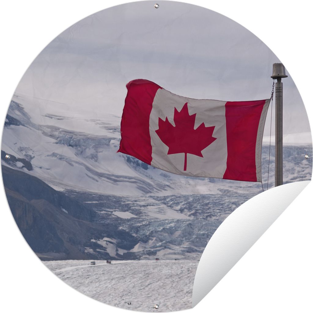 MuchoWow Gartenposter Outdoor-Poster Rund Die kanadische Flagge in einer Winterlandschaft Ø 60 cm Gartendeko Rundes Poster draußen