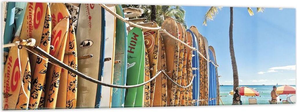 Bilder auf glas - Einteilig - Board Surfen Strand - 160x50cm - Glasbilder - Wandbilder - Bilder - zum Aufhängen bereit - Wanddekoration aus Glas -...
