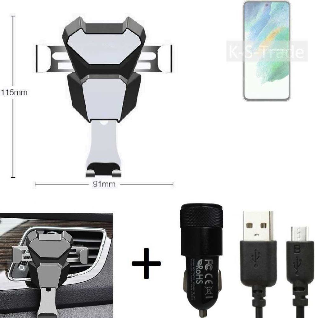 K-S-Trade KFZ Halterung kompatibel mit Samsung Galaxy S21 FE Exynos Halterung Lüftungshalterung Lüftungsschlitz schwarz-silber Autohalterung Handy