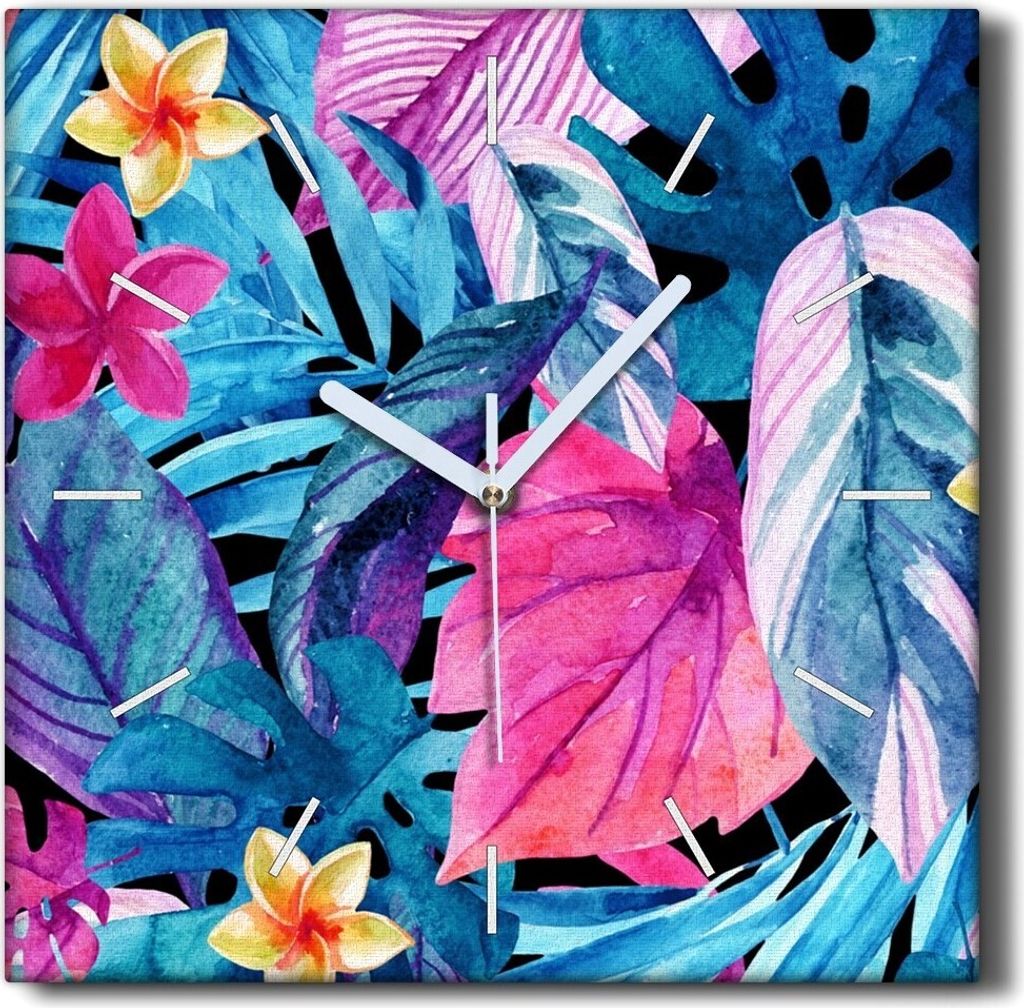 Coloray Hodiny Unikátní 30x30 cm Tiché hodiny Pro obývací pokoj a kuchyň Nástěnné hodiny Plátno Černé ručičky hodin - Monstera Leaf