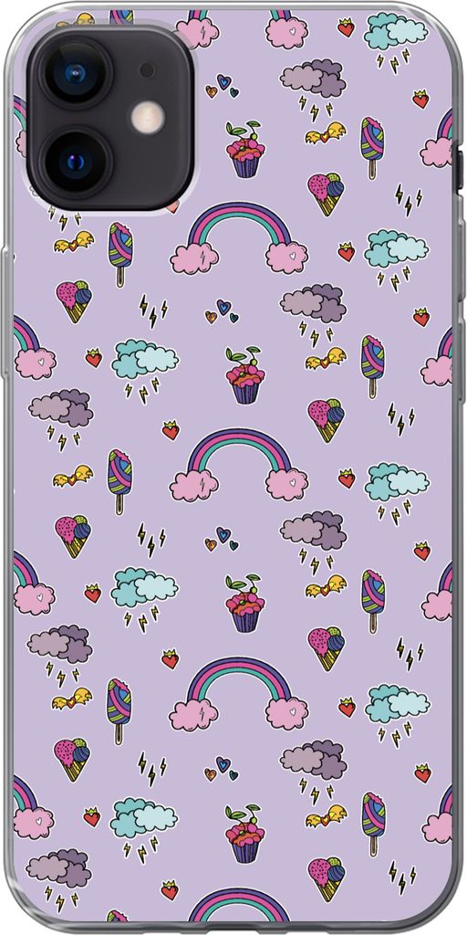 MuchoWow Handyhülle Schutzhülle Hülle für Telefoonhoesje iPhone 12 mini Muster - Regenbogen - Krone - Mädchen - Kinder - Kinder Silikon Soft...