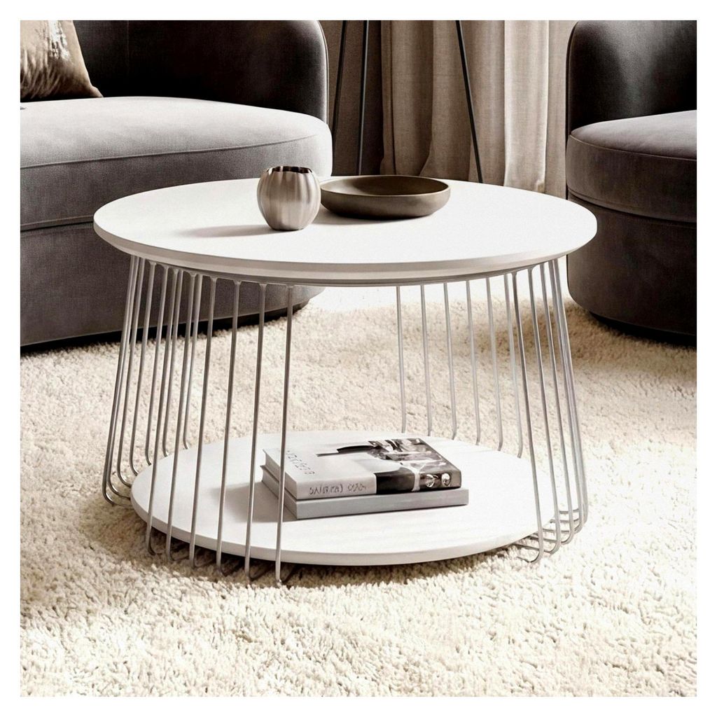Couchtisch HWC-P60, Beistelltisch Kaffeetisch Loungetisch, Metall MDF rund Ø 70cm - weiß