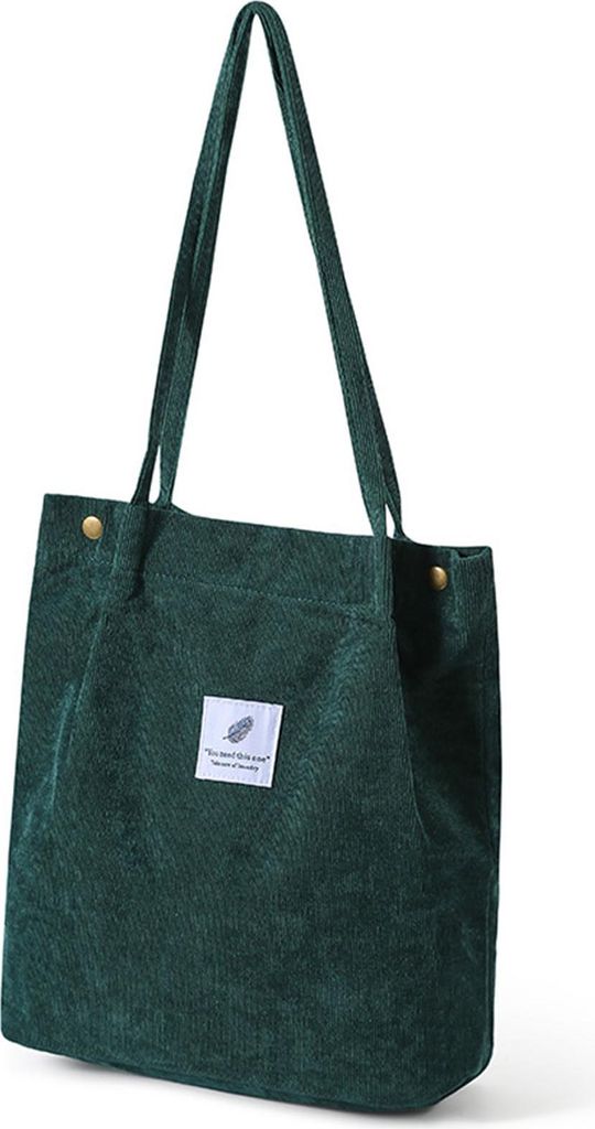 OKWISH Cord Umhängetasche Damen, Groß Schultertasche Canvas Tasche Tote Handtasche für Alltag, Büro, Schulausflug und Einkauf Dunkelgrün