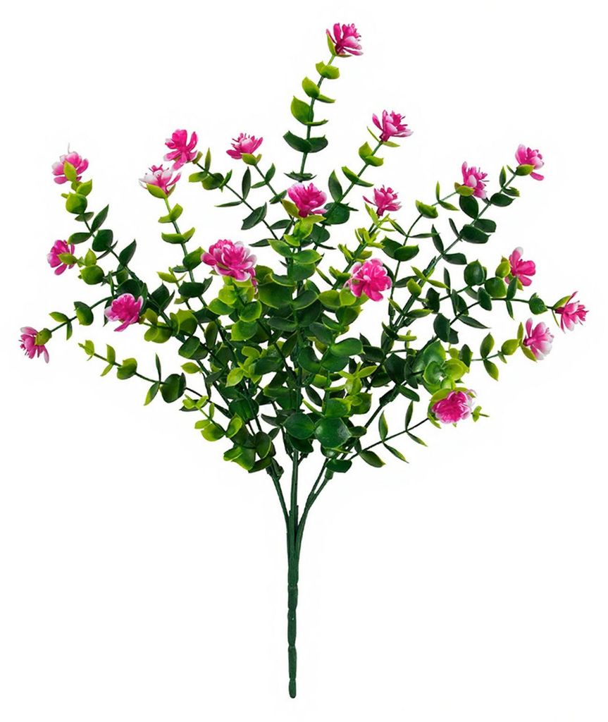 Künstliche Kamelienblüte mit Eukalyptusblättern, 7-zackig, UV-beständig, für drinnen und draußen, Hochzeits- und Partydekoration