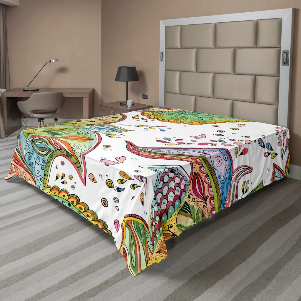 Drap de lit grunge Abakuhaus motif jardin abstrait orange vert 266x260 cm