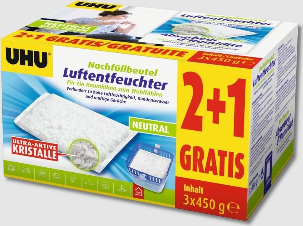 UHU 47135 Luftentfeuchter Nachfüllbeutel 3x450g Produktbild 