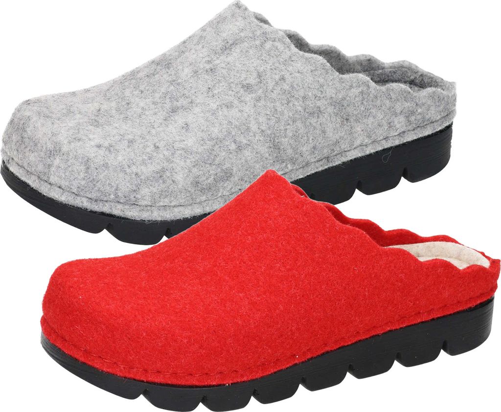 Manitu Damen Hausschuh Filz Wellenkante Profilsohle 320070, Größe:42 EU, Farbe:Grau