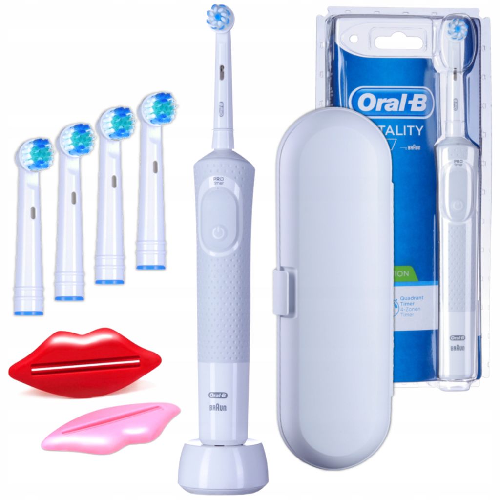 Oral-B | Elektrische Zahnbürste Vitality 100 - Weiß - Mit 4 Ersatzköpfen und Etui - Effiziente Reinigung