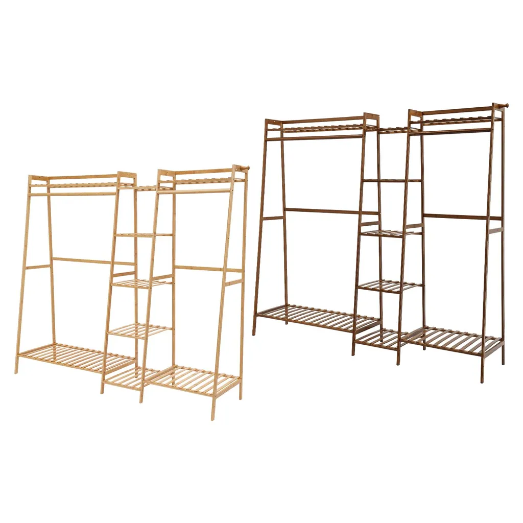 Porte-manteau trapézoïdal sur pied en bois naturel 160x40x140cm