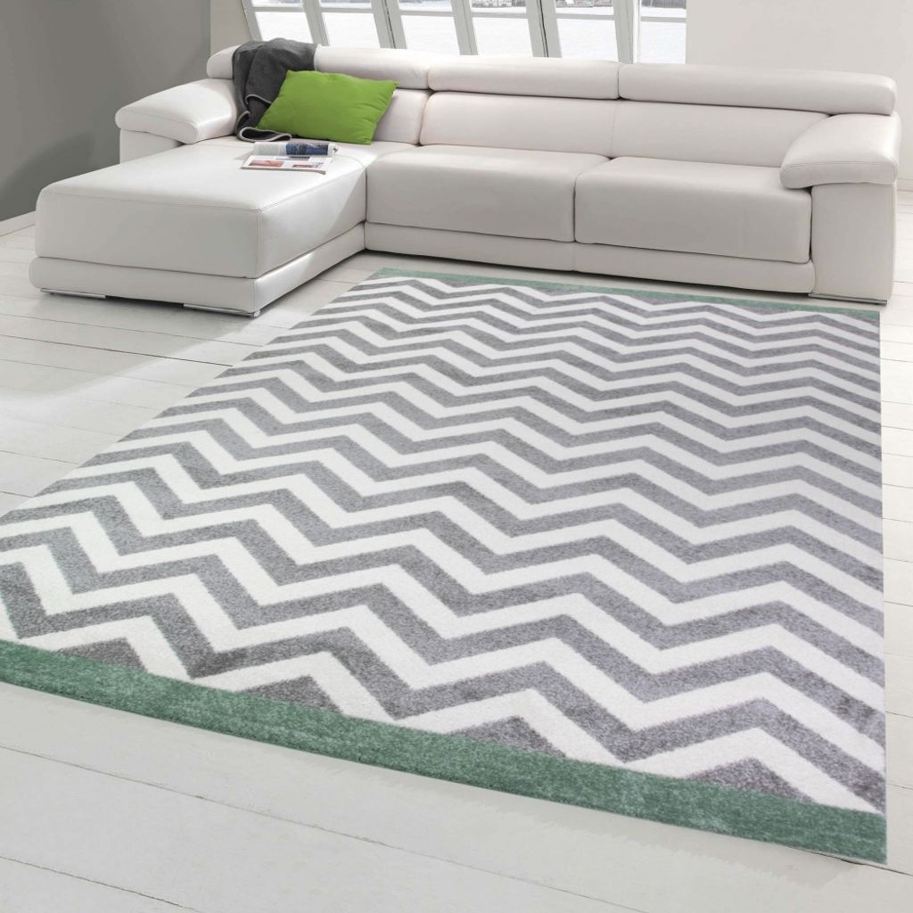 Teppich modern Skandinavisches Design in Grün Creme Grau Größe - 80 x 150 cm