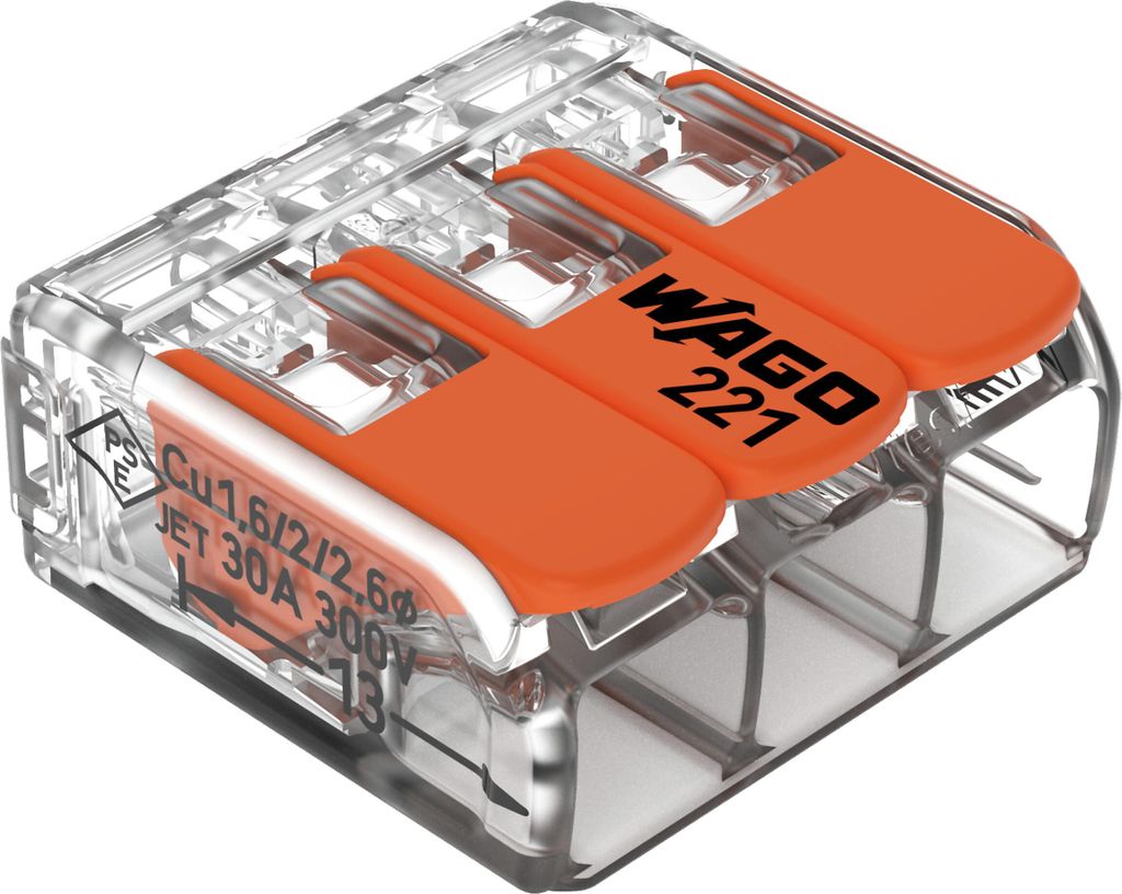 Wago 221-613 3 Leiter 6qmm transparent Klemme (30 Stück)