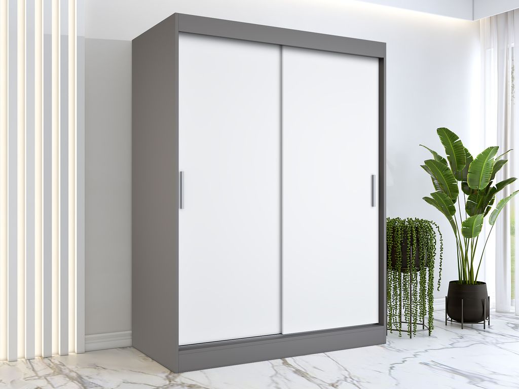 FurMeb24 Schiebetrenschrank GOLD -150x200cm 2-triger Kleiderschrank Ohne Spiegel, Schiebeschrank - (Anthrazit + Weiss)
