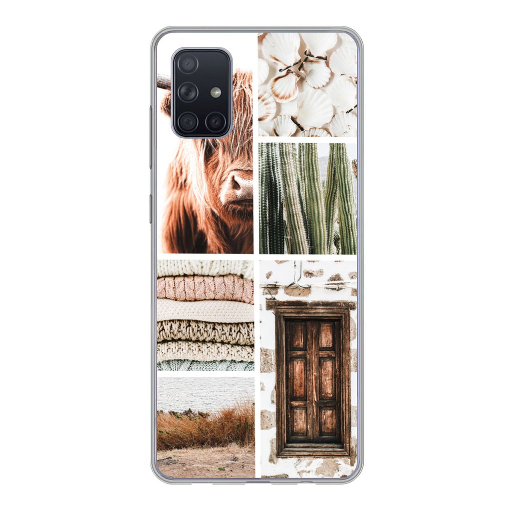MuchoWow Handyhülle Schutzhülle Hülle für Samsung Galaxy A71 Schottischer Highlander - Collage - Kaktus Silikon Softcase Handy Hülle - Karte...