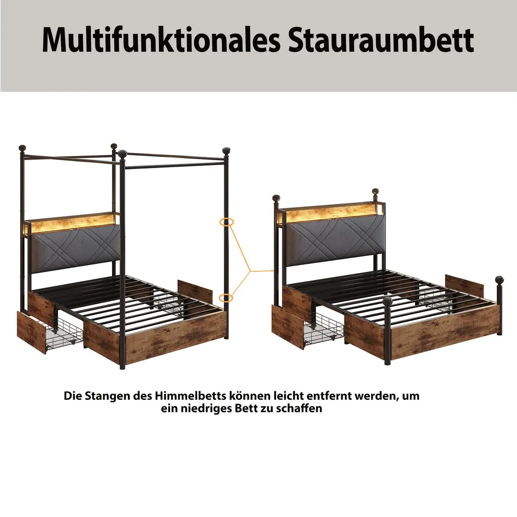 Lit combiné 90x190 cm avec tête de lit étagère connectée et bande LED