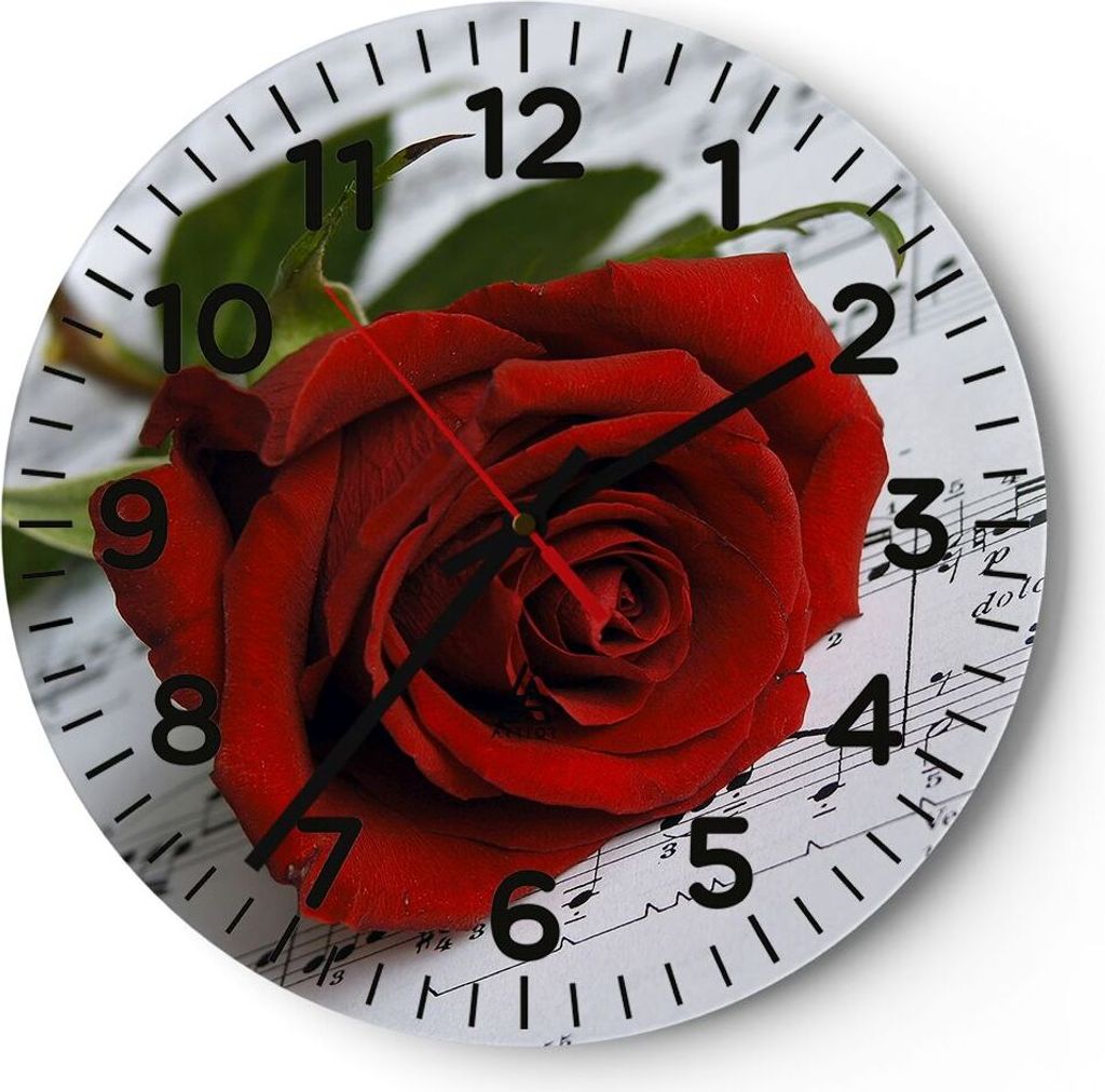 Wanduhr - Rund - Glasuhr - Musik Rose Dekoration romantisch - 30x30cm - Schleichendes Uhrwerk - Lautlos - zum Aufhängen bereit - Dekoration Modern...