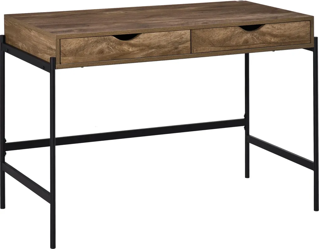 Table de Bureau Style Industriel 110 cm avec Tiroirs Rangement Noir et Bois