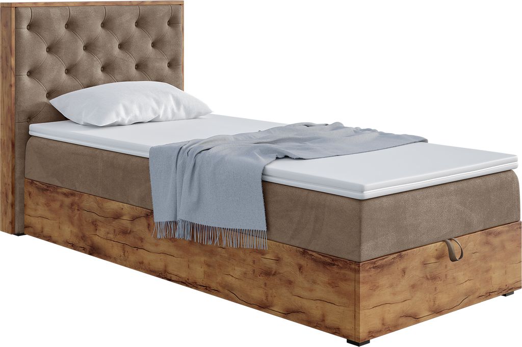 MEBLINI Boxspringbett mit Bettkasten - Gepolstert Einzelbett mit Matratze und Topper - Polsterbett mit Stauraum - Bett mit Kopfteil - Stauraumbett ...