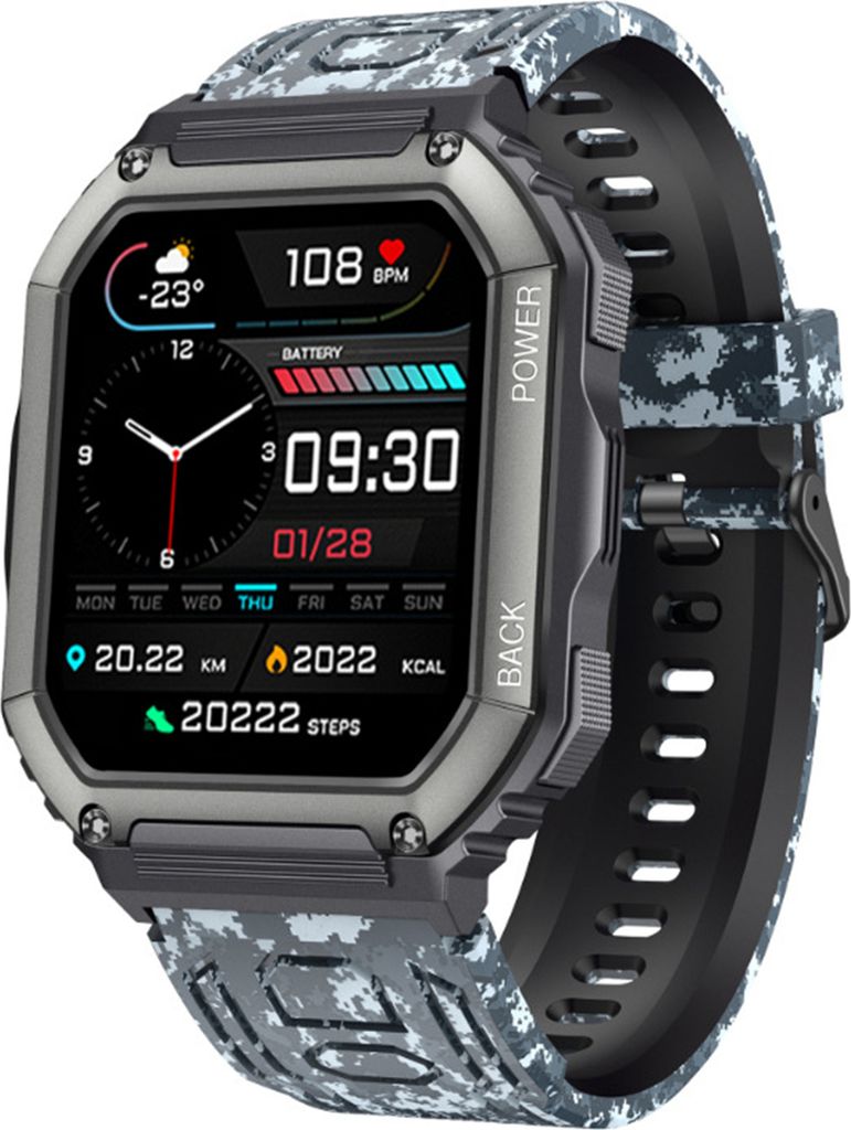 KR06 Smart Watch Outdoor 1.8IPS Herzfrequenzmesser Sport Fitness Smart Armbanduhr, Camouflage Schwarz