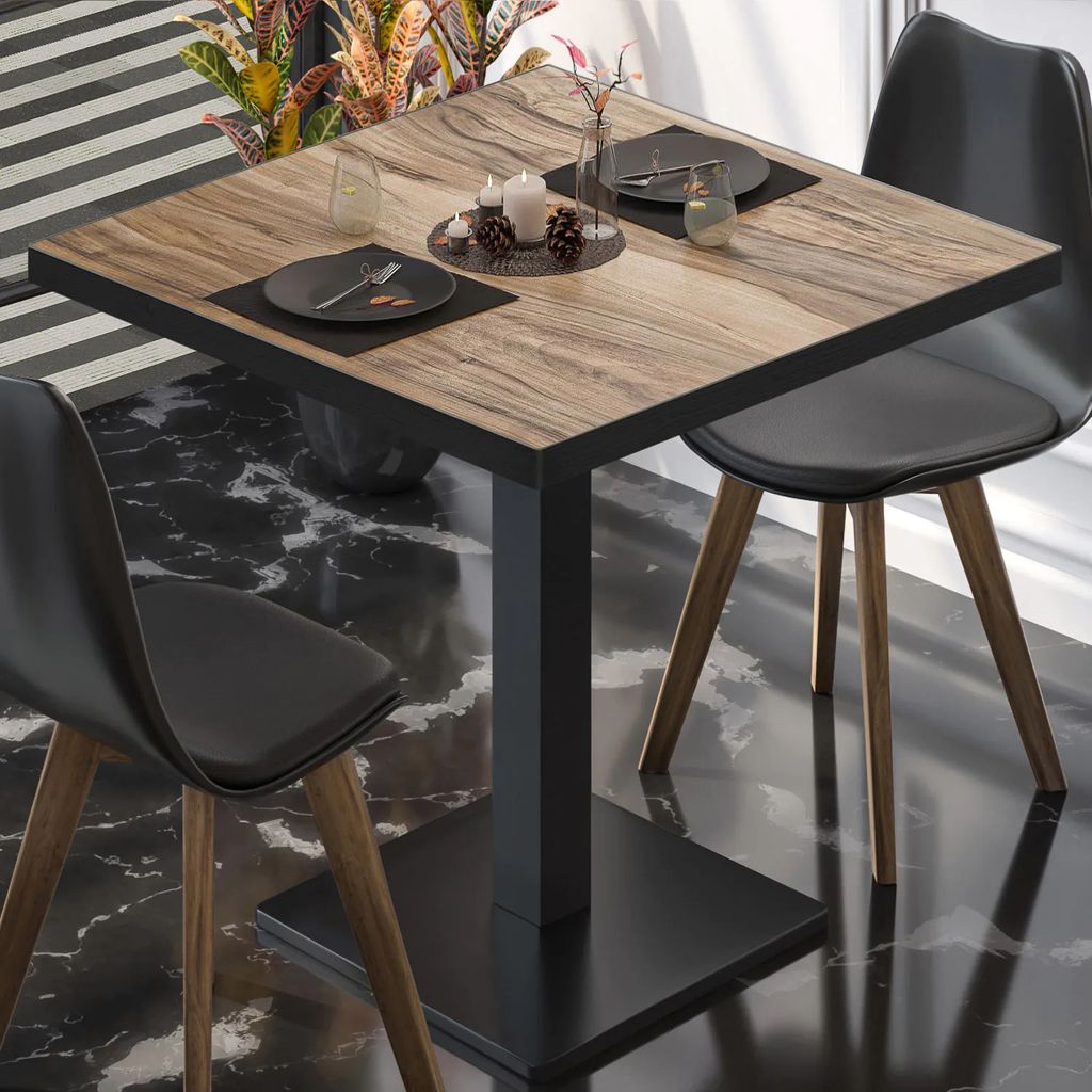 BM | Bistrotisch | B:T:H 80 x 80 x 75 cm | Sheesham / Schwarz | Quadratisch | Schwarzer Rand | Bistro Tisch Esstisch
