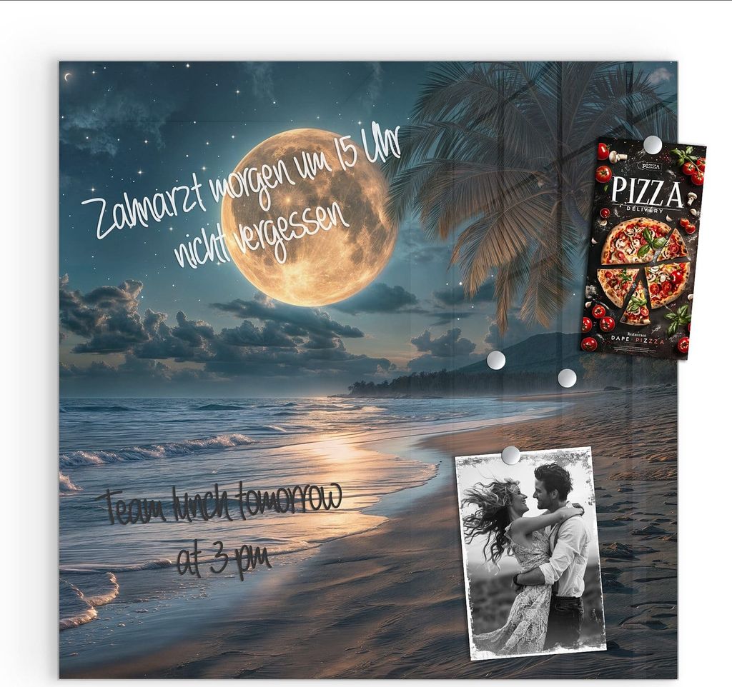 Magnettafel 30x30cm Pinnwand Whiteboard beschreibbar - Mondnacht am Strand