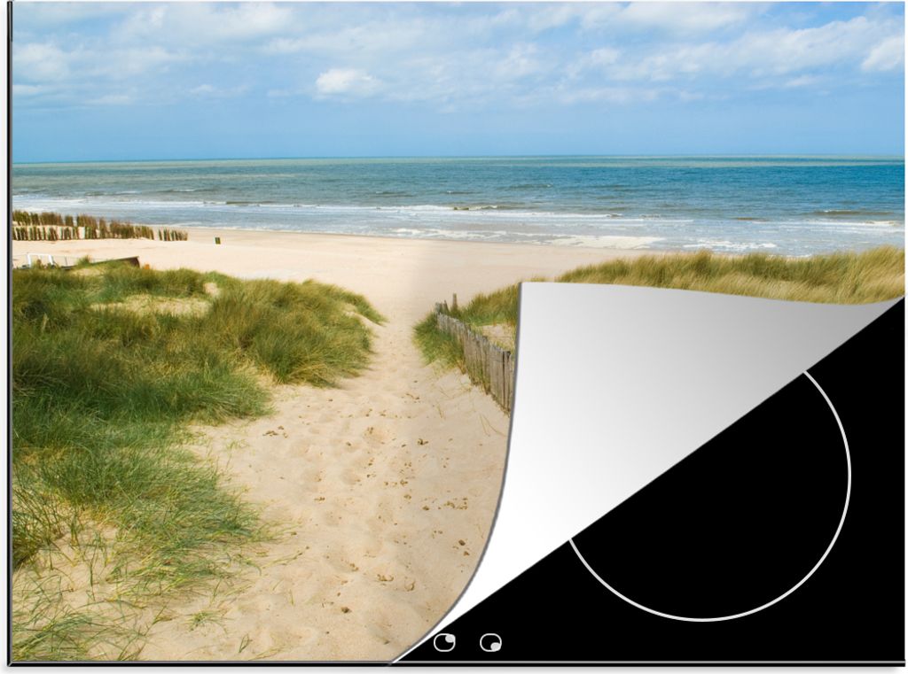 KitchenYeah Herdabdeckplatte Strand - Meer - Düne - Belgien , 60x52cm, Küche Deko, Glaskeramikfeld Herdabdeckung, Abdeckplatte fùr Kochfeld