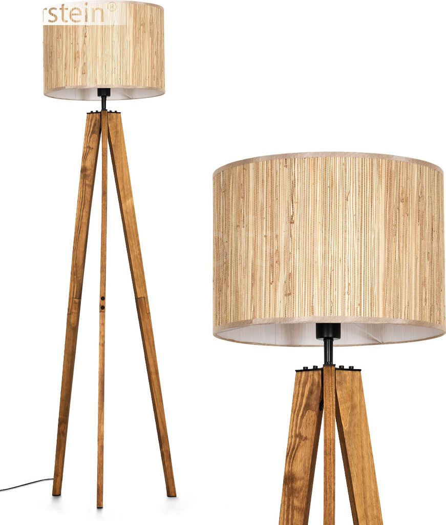 Arenabianca Stehlampe aus Holz/Metall/Seegras in Natur/Schwarz