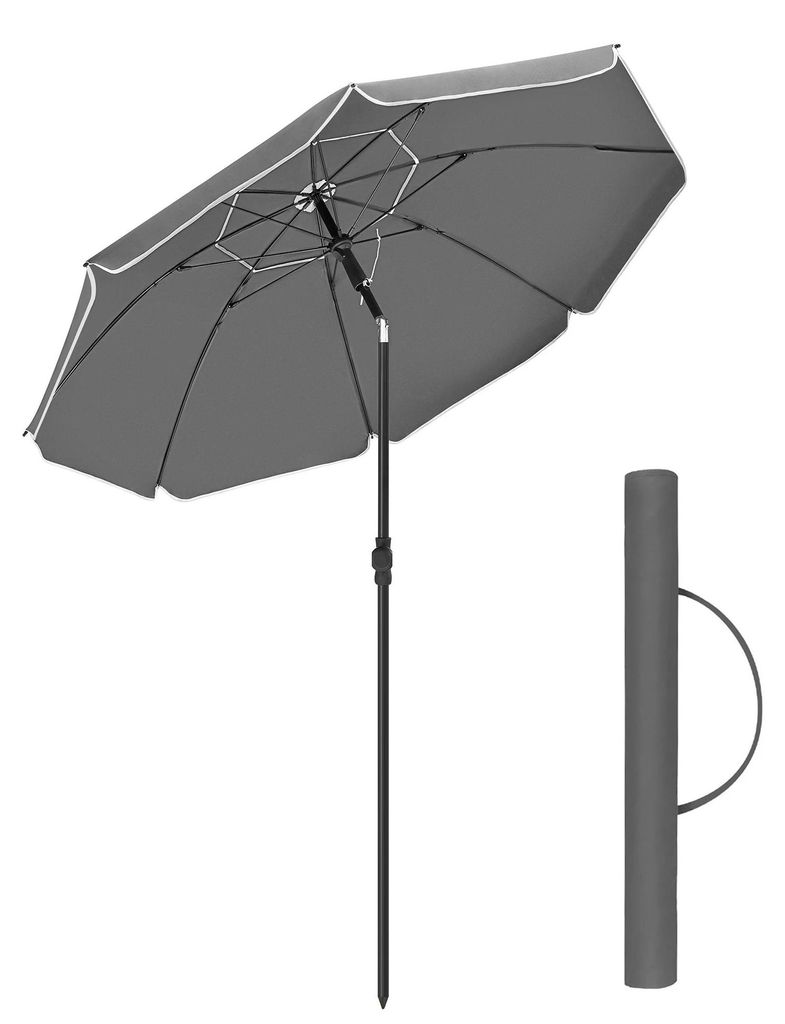 Sonnenschirm 200 cm - Strand- und Gartenschirm - UPF 50+ UV-Schutz, beidseitig 30° neigbar, höhenverstellbar, mit Tragetasche - Dunkelgrau