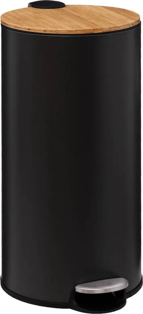 Poubelle 30L Idéale pour Cuisine Familiale - Style Noir et Bois Naturel