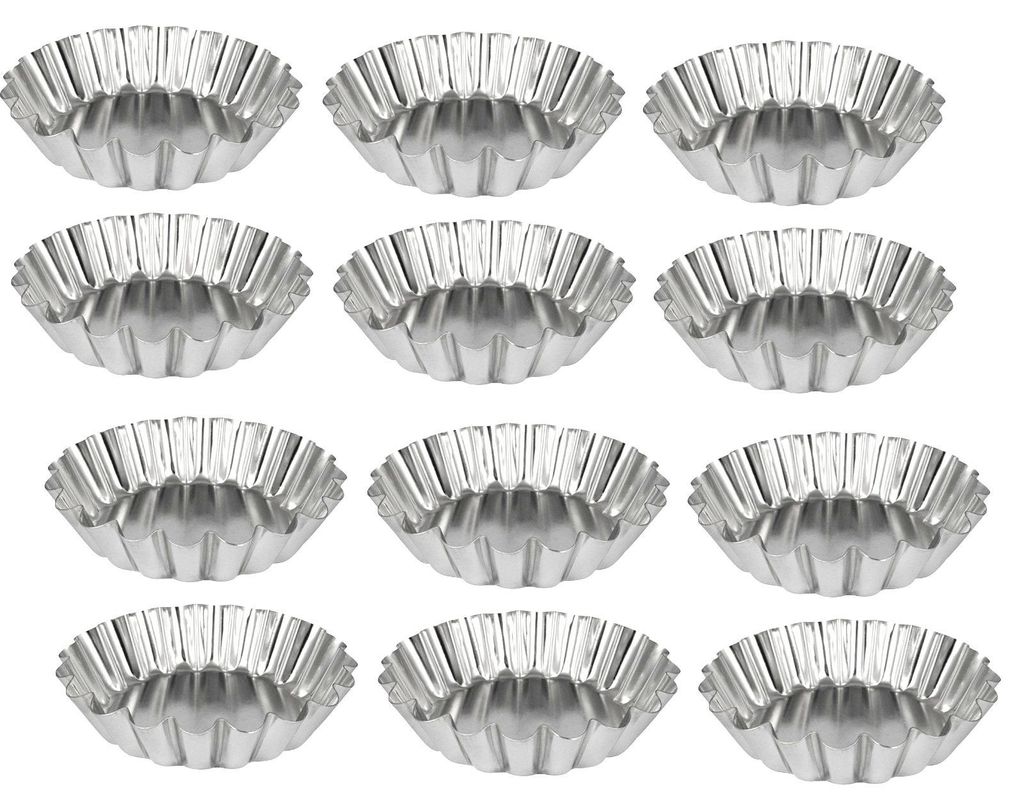 12 x Backform gewellt für Dessert Muffins Eierkuchen Pudding Weißblech °45mm Lebensmittelqualität, ungiftig und geruchlos
