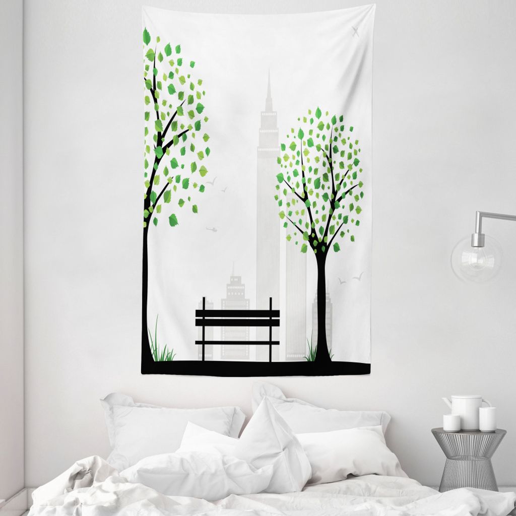 ABAKUHAUS Baum Wandteppich und Tagesdecke, Städtische und ländliche Harmonie aus Weiches Mikrofaser Stoff Waschbar ohne Verblassen Digitaldruck, ...