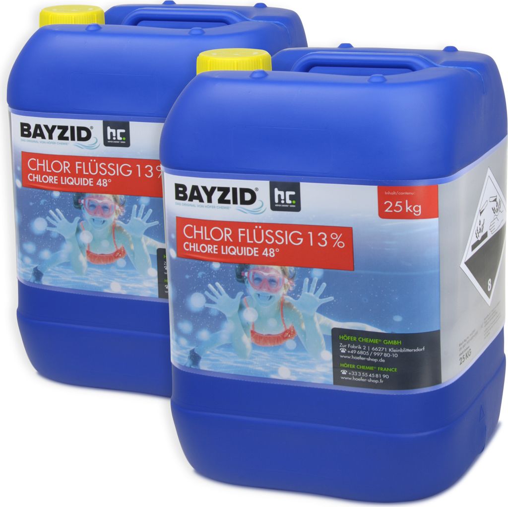 2x25 kg BAYZID® Flüssigchlor 13% zur effektiven Pool Produktbild 