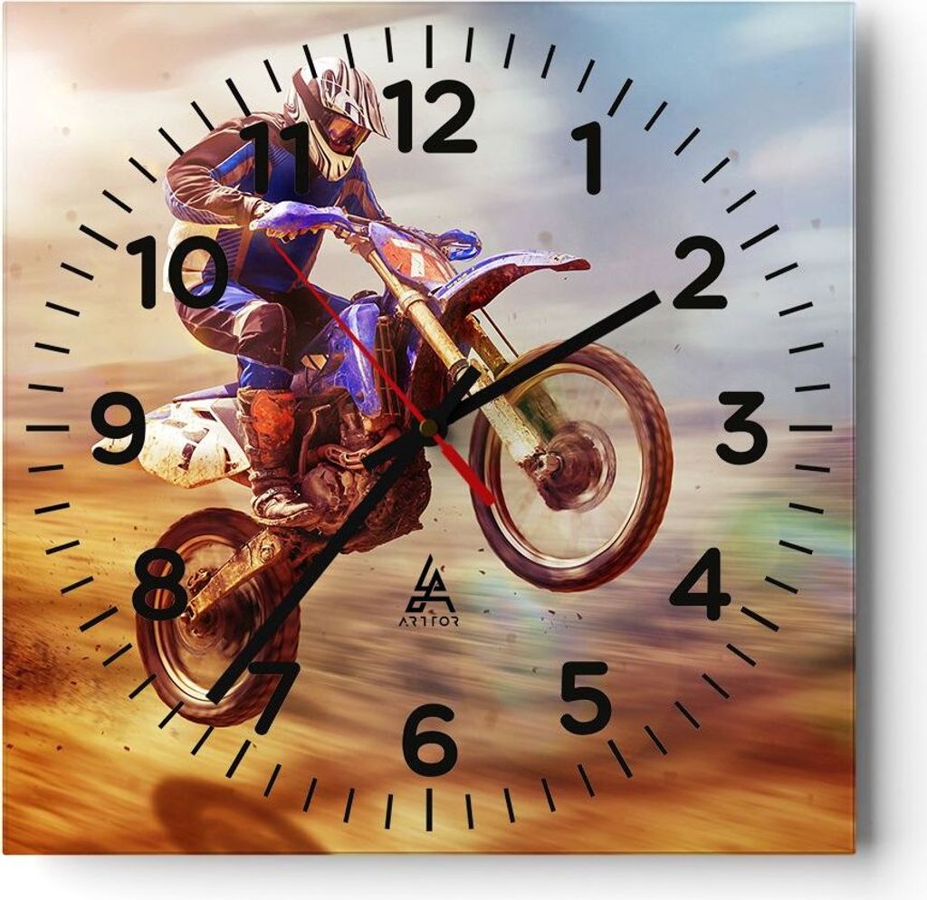 Wanduhr - Quadrat - Glasuhr - Motor Sport Helm - 30x30cm - Schleichendes Uhrwerk - Lautlos - zum Aufhängen bereit - Dekoration Modern - Wanddekora...