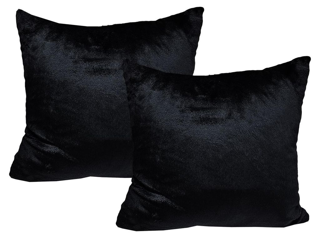 JACK 2er Set Teddy Flausch Kissen Dekokissen flauschig kuschlig weich, Farbe:Schwarz, Größe:40 x 40 cm