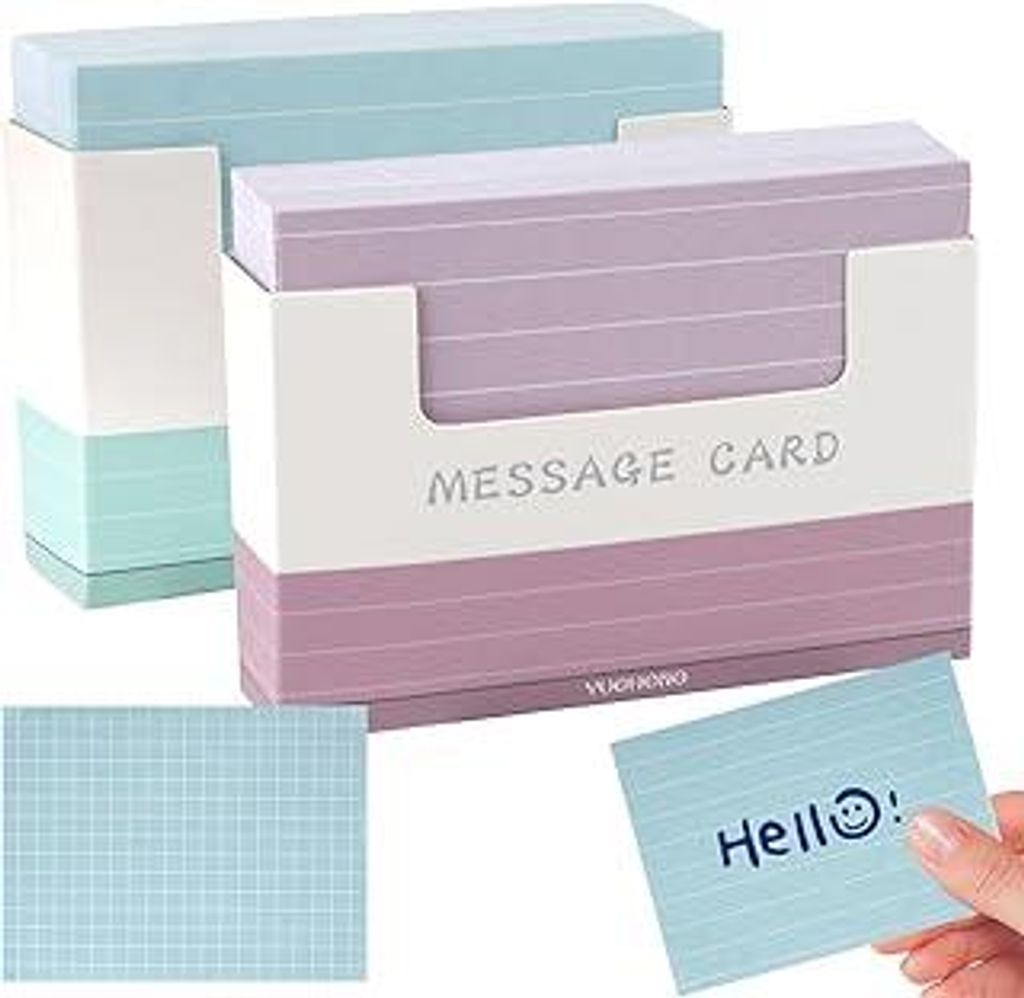 Tikplus 300 Karteikartenset, 150 Blatt Liniert und 150 Blatt Kariert, Klein Karten zum Vokabeln Lernen, Beidseitig Beschreibbar Lernkarten Flashcar...