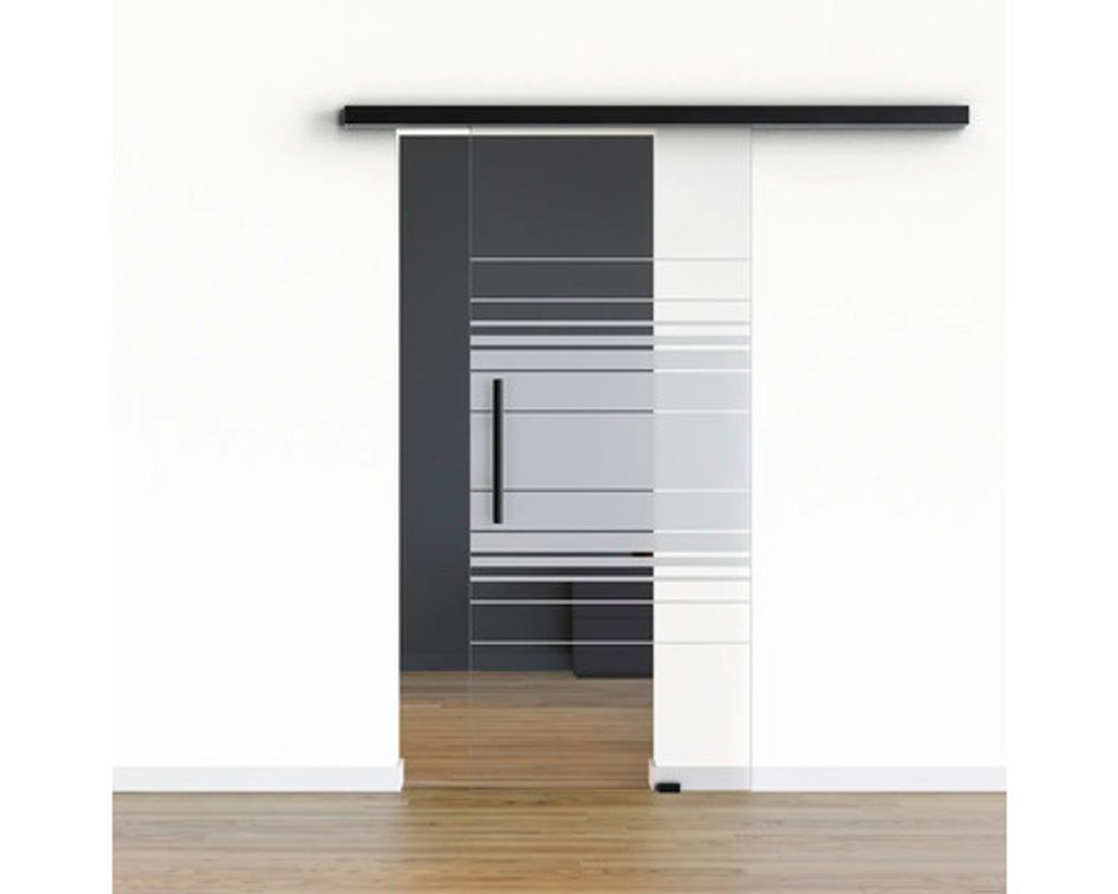 Pertura Glasschiebetür Komplettset Glera Horizon 775x2050 mm inkl.Beschlag Selir Aluminium schwarz,Stangengriff