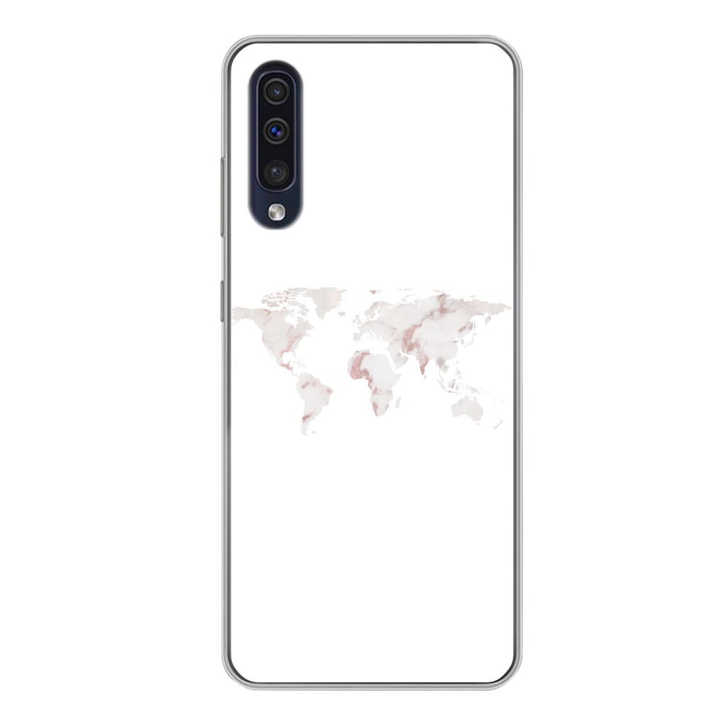 MuchoWow Handyhülle Schutzhülle Hülle für Samsung Galaxy A50 Weltkarte - Marmor - Karte Silikon Softcase Handy Hülle - Mobiltelefonhülle