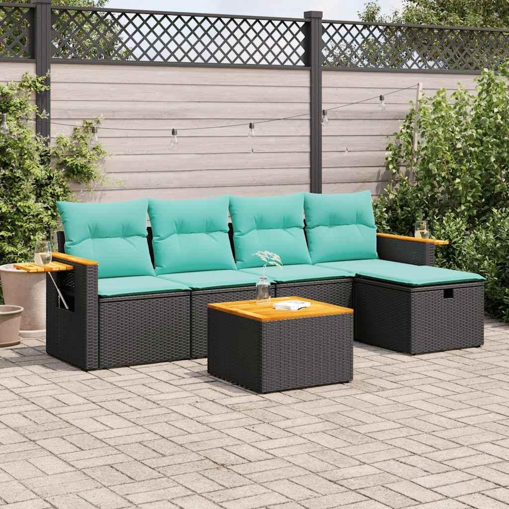 "Schlussverkauf" 6-tlg. Garten-Sofagarnitur UV-beständig - Loungegruppe mit Kissen - Schwarz Poly Rattan C11989