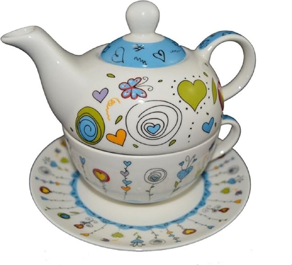 Teekannen-Set mit Tasse+Teller blau