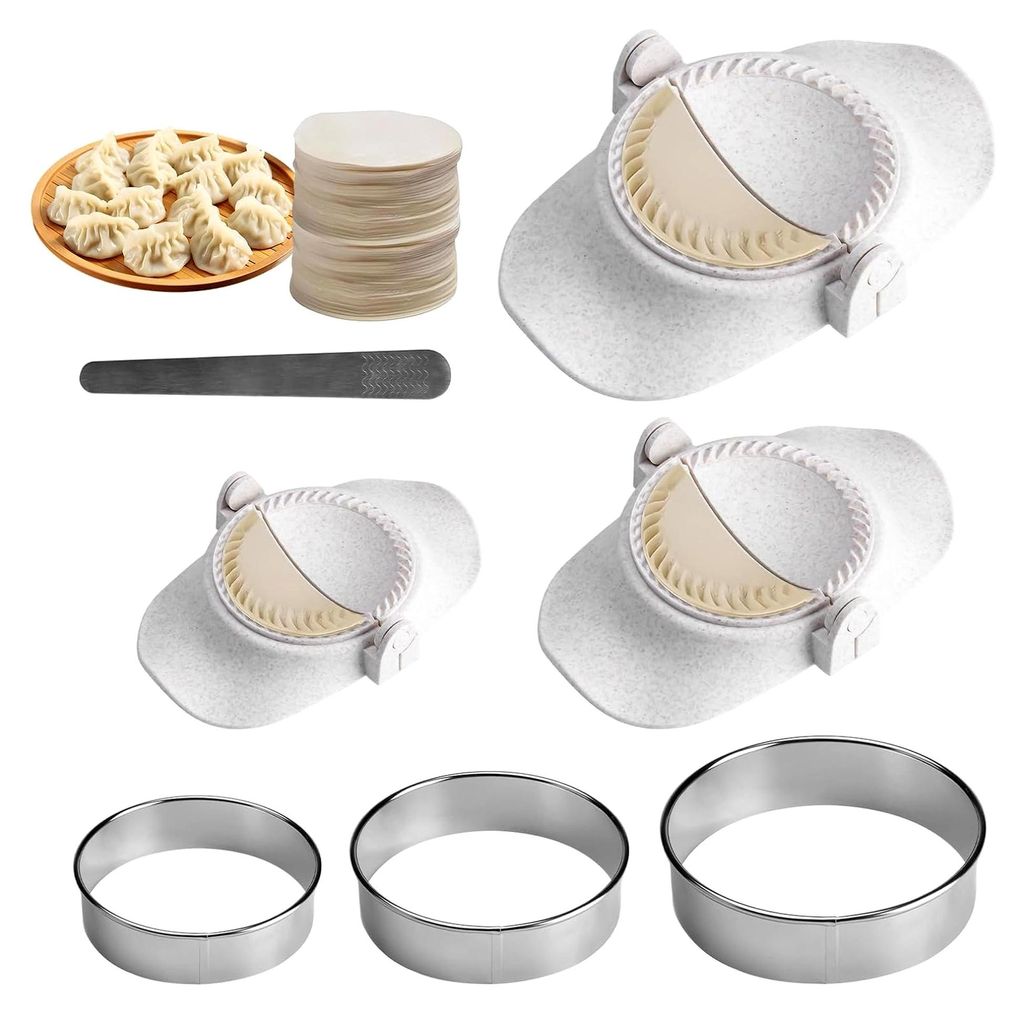 Dumpling- und Empanada-Set - 3 Größen Ravioli-Formen + Teigschneider + Edelstahl-Fülllöffel - Lebensmittelecht - Wonton, Potsticker, Pierogi & ...