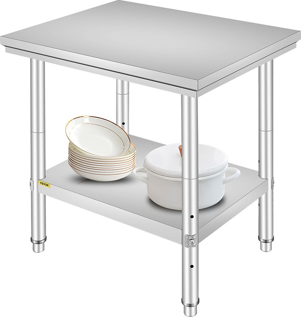 VEVOR Edelstahltisch 60X76cm Arbeitstisch mit 3 Höhenstufen Gastronomie Gastro Küchentisch Zerlegetisch für Küche Restaurant