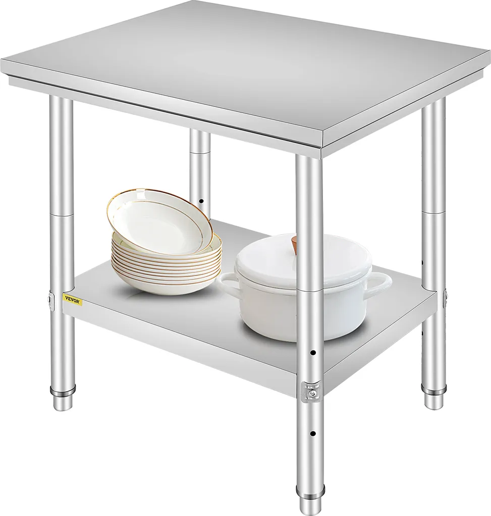 VEVOR Tavolo Inox 60X76cm Professionale | Banco Lavoro Cucina Regolabile